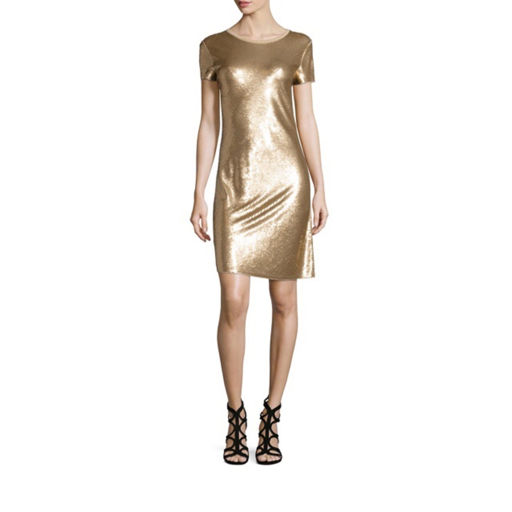 MICHAEL KORS Short-Sleeve Diagonal Sequined Dress
